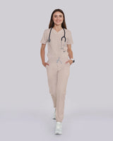 Moderne Damenhose in Beige mit elastischem Gummibund und Seitentaschen