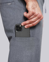 Arzt mit medizinischer Arbeitshose und extra tiefen Seitentaschen in grau