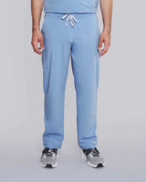 Arzt mit medizinischer Arbeitshose und extra tiefen Seitentaschen in hellblau