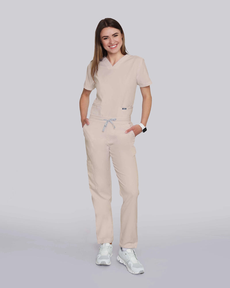 Beige Schlupfhose mit verstellbarem Gummizug am Hosenende